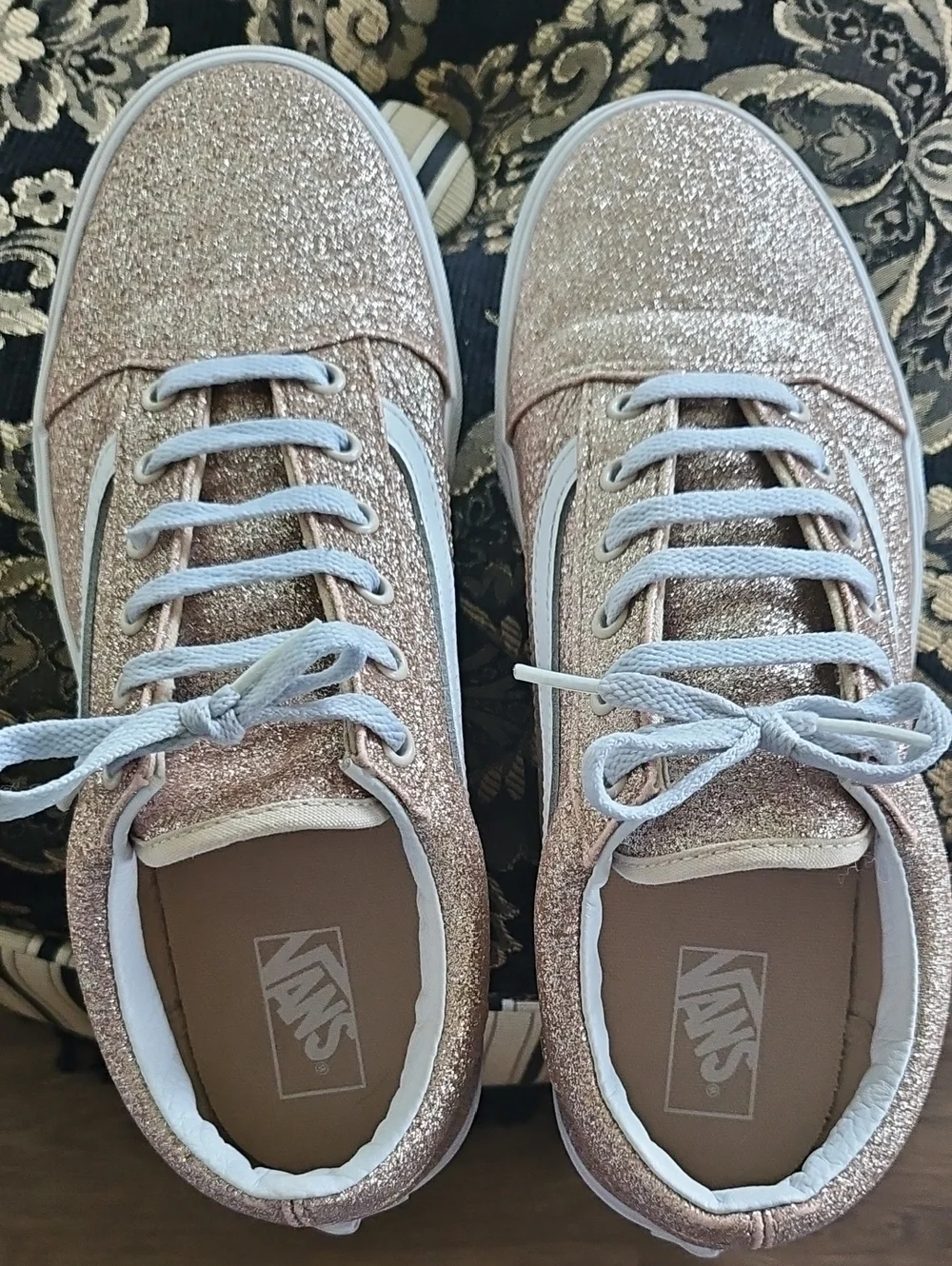 Vans Womenโs Glitter Old Skool Sneakers - Rose Gold - Picture 11 of 13